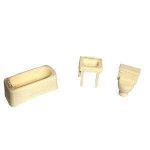 Marx Bathroom Doll Furniture Cream Color Toilet Sink and Bathtub Plastic Vintage